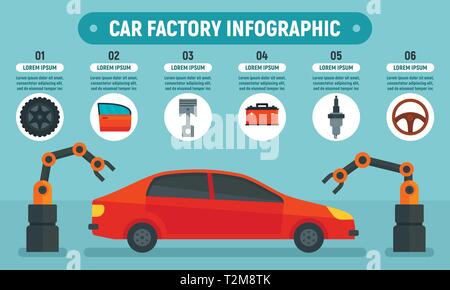 Car factory infographic, flat style Stock Vector