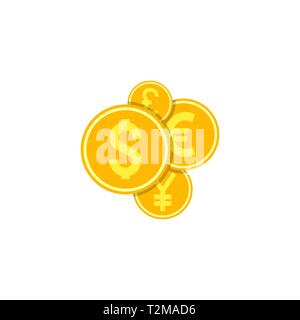 Coins. Coins with Different Currency Vector Flat Icon Isolated on White Background Stock Vector