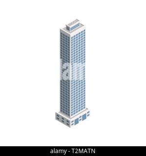 Vector Isometric Skyscraper City Building. Vector Isometric City Building Icon Isolated on White Background. Private House, Skyscraper, Real Estate, P Stock Vector