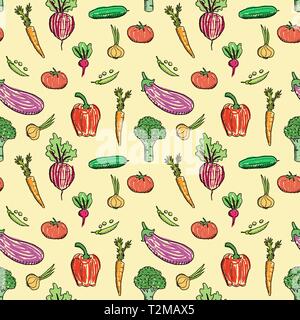 Vegetable vector. Organic vegetables texture. Seamless fashion design. Stock Vector