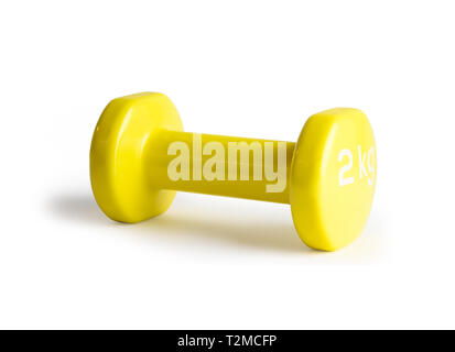 yellow  dumbbells isolated on white background with clipping path Stock Photo