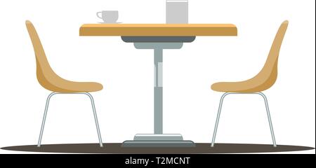 Modern round table with curved chairs. Flat and solid color style vector illustration. Stock Vector