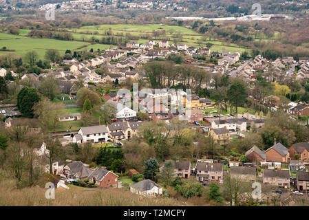 Drone shoot of a village in Wales UK Stock Photo