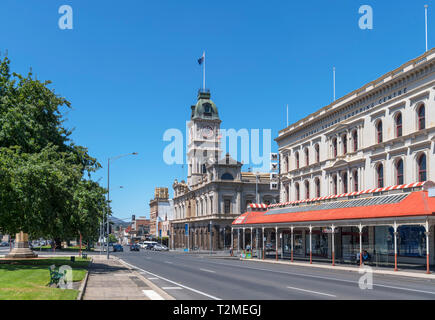 Town Hall and other historic buildings on Sturt Street, the main street in the old gold mining town of Ballarat, Victoria, Australia Stock Photo