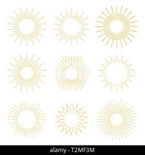 Set abstract sunbursts hand drawn. The vintage explosion of a star. Retro frames by hand in geometric style. Stock Vector