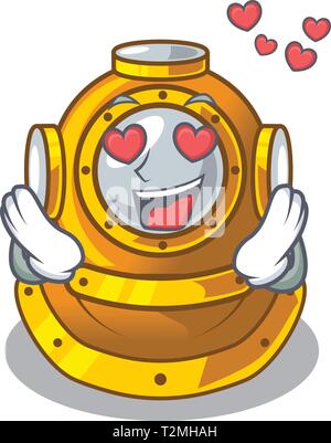 In love shape diving helmet character in closet vector illustration Stock Vector