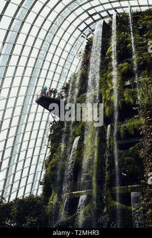 Gardens and architecture inside the Cloud Dome, at Gardens By the Bay, in Singapore Stock Photo