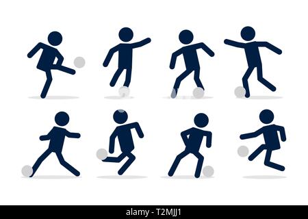 Set of football or soccer player, Footballer actions poses stick figure. Stock Vector