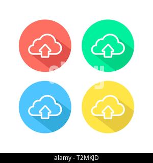 Outline upload simple cloud icon. linear symbol with thin outline. Set of white icons with long shadow. Stock Vector
