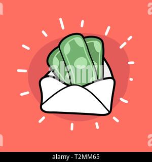 Money in envelope doodle icon. Finance wealth banking. Stock Vector