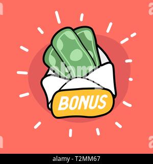 Bonus money in envelope doodle icon. Stock Vector