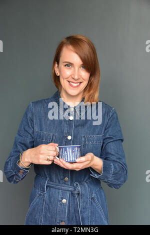 Portrait, British Illustrator, Bone China Cup Stock Photo