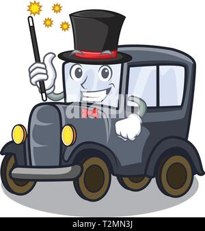 Magician old miniature car in shape mascot vector illustration Stock Vector