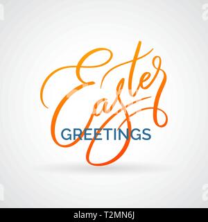 Easter greetings vector typography, calligraphy, lettering, hand-writing in two colors. For banner, label, tag, poster, wallpaper, flyer, invitation Stock Vector