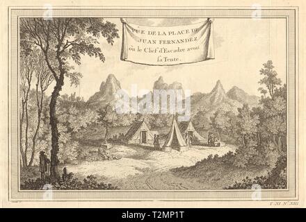 Anson's camp (1741) on Isla Robinson Crusoe, Juan Fernandez islands, Chile 1753 Stock Photo