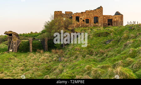 Remains of old quarry buldings on top of Abdon Burf, Brown Clee Hill near Cleobury North, Shropshire, England, UK Stock Photo