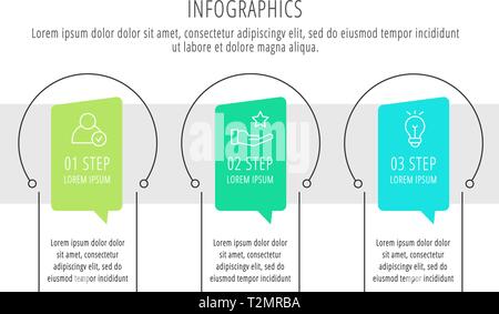 Modern vector flat illustration. Infographic circles template with three elements, shapes, icons. Timeline designed for business, presentations, web d Stock Vector