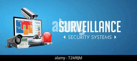 Access control system - Alarm zones - security system concept - website banner Stock Vector