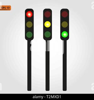 Traffic light, traffic light sequence vector. Red, yellow, green lights - Go, wait stop eps10 Stock Vector