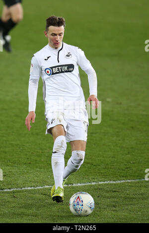 Swansea, UK. 02nd Apr, 2019. Bersant Celina of Swansea city in action. EFL Skybet championship match, Swansea city v Brentford at the Liberty Stadium in Swansea, South Wales on Tuesday 2nd April 2019. this image may only be used for Editorial purposes. Editorial use only, license required for commercial use. No use in betting, games or a single club/league/player publications. pic by Andrew Orchard/Andrew Orchard sports photography/Alamy Live news Credit: Andrew Orchard sports photography/Alamy Live News Stock Photo