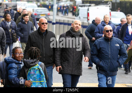 Tottenham Hots Spurs, North London, UK 3 April 2019 - Spurs fans arrive at their £400 million new stadium as Tottenham Hotspur play their first competitive game against Crystal Palace this evening.   Credit: Dinendra Haria/Alamy Live News Stock Photo