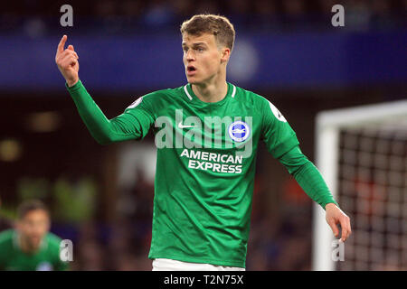 London, UK. 3rd Apr, 2019. Solly March of Brighton & Hove Albion looks on. Premier League match, Chelsea v Brighton & Hove Albion at Stamford Bridge in London on Wednesday 3rd April 2019. this image may only be used for Editorial purposes. Editorial use only, license required for commercial use. No use in betting, games or a single club/league/player publications. pic by Steffan Bowen/ Credit: Andrew Orchard sports photography/Alamy Live News Stock Photo