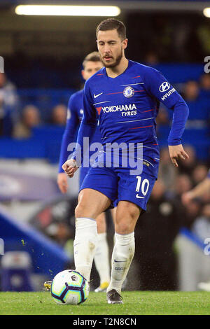 London, UK. 03rd Apr, 2019. Eden Hazard of Chelsea in action. Premier League match, Chelsea v Brighton & Hove Albion at Stamford Bridge in London on Wednesday 3rd April 2019. this image may only be used for Editorial purposes. Editorial use only, license required for commercial use. No use in betting, games or a single club/league/player publications. pic by Steffan Bowen/ Credit: Andrew Orchard sports photography/Alamy Live News Stock Photo