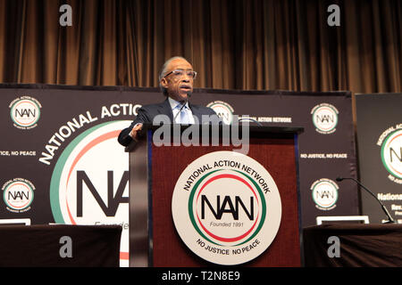 New York, New York, USA. 3rd Apr, 2019. Rev. Al Sharpton, Founder, National Action Network (NAN) attends Day 1 of the 2019 National Action Network (NAN) Convention held at Sheraton Times Square Hotel on April 3, 2019 in New York City. Credit: Mpi43/Media Punch/Alamy Live News Stock Photo