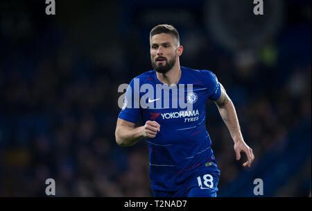 London, UK. 03rd Apr, 2019. Olivier GIROUD of Chelsea during the Premier League match between Chelsea and Brighton and Hove Albion at Stamford Bridge, London, England on 3 April 2019. Photo by Andy Rowland. Credit: Andrew Rowland/Alamy Live News Stock Photo