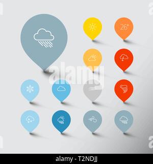 Vector Minimalistic weather thin line flat pointer icon set Stock Vector