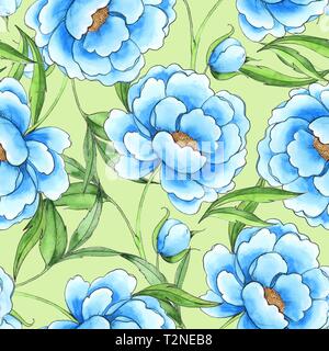 Peony flowers seamless pattern. Beautiful floral background for design Stock Photo