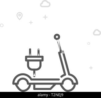 Electric Scooter Vector Line Icon. City Urban Transport Symbol, Pictogram, Sign. Light Abstract Geometric Background. Editable Stroke. Stock Vector