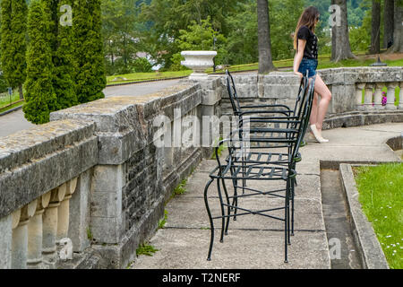 Modelling in a castle during summer, Busteni, Romania, EU. Stock Photo