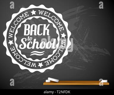 Back to school retro vector white illustration on a blackboard Stock Vector