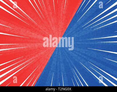 Abstract sun burst contrast red blue colors background. You can use for hot sales promotion, versus, fight ad, poster, cover design. illustration vect Stock Vector