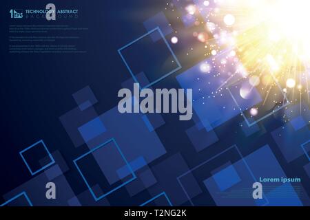 Technology square pattern of decoration futuristic gold light flare. You can use for abstraction ad, poster, artwork, print, cover design, annual repo Stock Vector