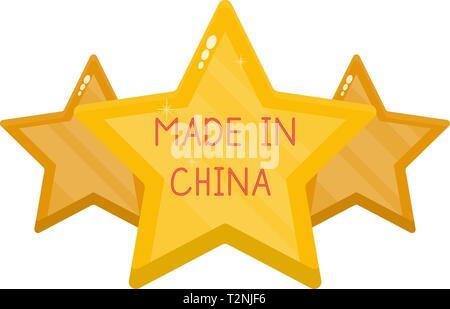 Made in China, three golden stars as an indicator of product quality, vector illustration in flat style. Stock Vector