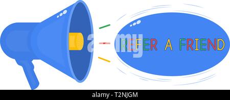 Loudspeaker and text Refer a friend, referral program in the Internet industry, social media, vector illustration in flat style Stock Vector