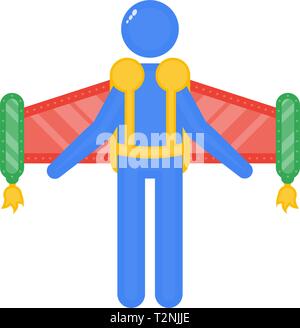 Man in jetpack, man flying with the help of military technology, vector icon in flat style Stock Vector