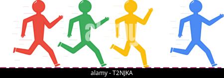 Running to the goal, marathon, defeating your rivals, running people of different colors, vector illustration in flat style Stock Vector