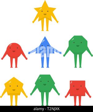 Geometric shapes cute characters in flat style Stock Vector