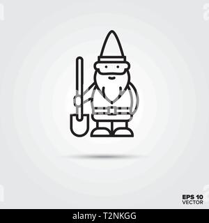 Garden gnome with shovel line icon. EPS 10 vector decoration symbol. Stock Vector