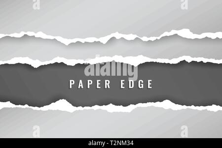 Torn paper edge. Torn paper stripes. Ripped squared horizontal paper strips. Vector illustration. Stock Vector