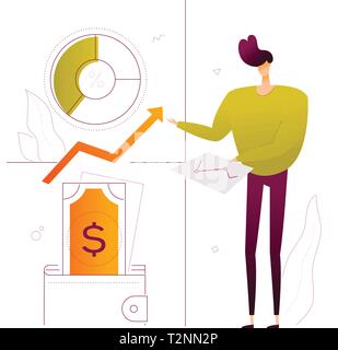 Career growth - modern flat design style colorful illustration on white background. A composition with a businessman looking at diagrams, charts. Fina Stock Vector