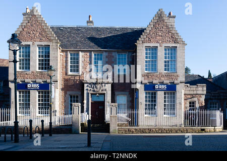 Exterior view of the royal bank of scotland local branch office in fort william lochaber high street in bright sun shine Stock Photo