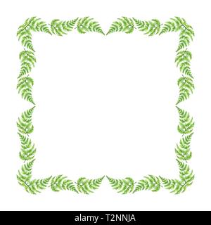 Watercolor square frame from green leaves on white background Stock Photo