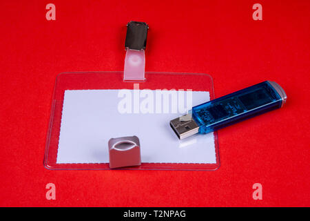 Name card to clip with a USB stick Stock Photo