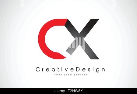 Red and Black CX C X Letter Logo Design in Black Colors. Creative Modern Letters Vector Icon Logo Illustration. Stock Vector