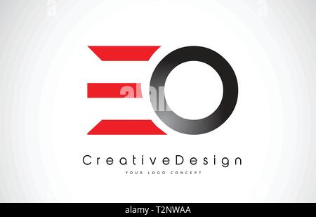 Red and Black EO E O Letter Logo Design in Black Colors. Creative Modern Letters Vector Icon Logo Illustration. Stock Vector
