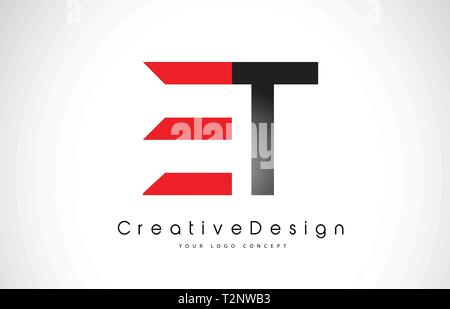 Red and Black ET E T Letter Logo Design in Black Colors. Creative Modern Letters Vector Icon Logo Illustration. Stock Vector